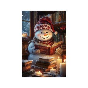 Vintage Snowman Reading Christmas Unframed Canvas Wall Art  24" X 36"